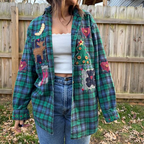 Sunday Honey Tops - Eagle’s Eye Holiday Patchwork Flannel (Vintage)